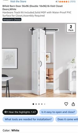 Bifold Barn Door 36x96 (Double 18x96) Bi-fold Closet Doors,White Hardware Track Kit Included,Solid MDF with Water-Proof PVC Surface for Closet,Assembl