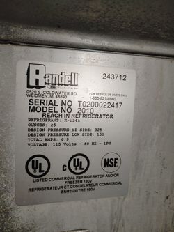 Randell. 2010 Commecial Single Door Refrigerator