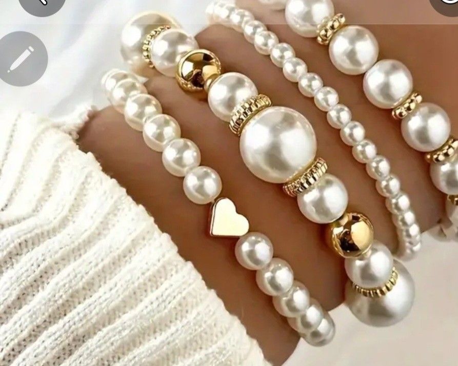 BANGLE BRACELET MIX &MATCH PEARL FASHION SET
