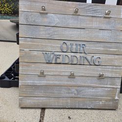 Distresed Wood Wedding Photo Sign With clips