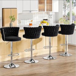 Set of 4, Velvet Swivel Bar Chairs Counter Height Barstools with Back & Footrest,Adjustable Counter Stools Island Chairs for Kitchen, Bar, Dining Room