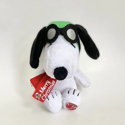 Peanuts Snoopy 9” Flying Ace Aviator Merry Christmas Holiday Dog Plush