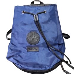 Versace Parfums Blue Black Nylon Medusa Logo Backpack Authentic Versace Bag