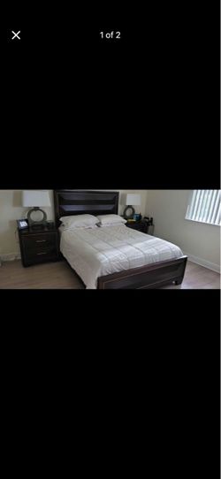 Dark Wood Queen Bed Frame with Nightstands