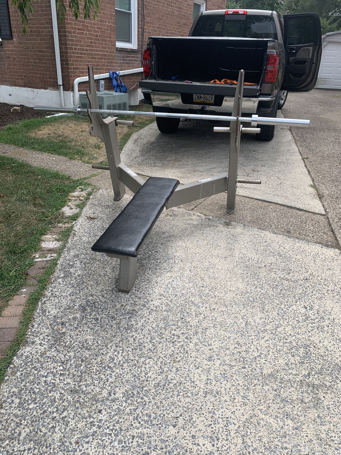 FreeMotion commercial bench and barbell