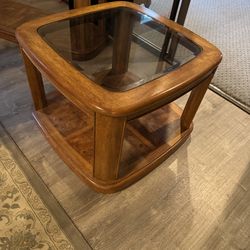 Wood end table with glass top