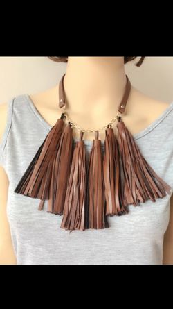 Brown leather fringe necklace! Brand new! Amazing piece!