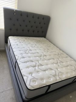 Living spaces Queen Bed Frame with Tufted Headboard and Mattress