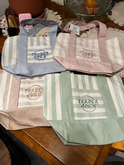Trader Joe's Striped Mini Canvas Tote Bags Set of 4