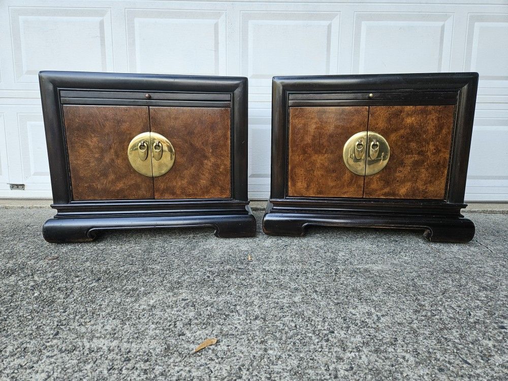 Vintage Bernhardt 2 Nightstands Asian Chinoiserie 