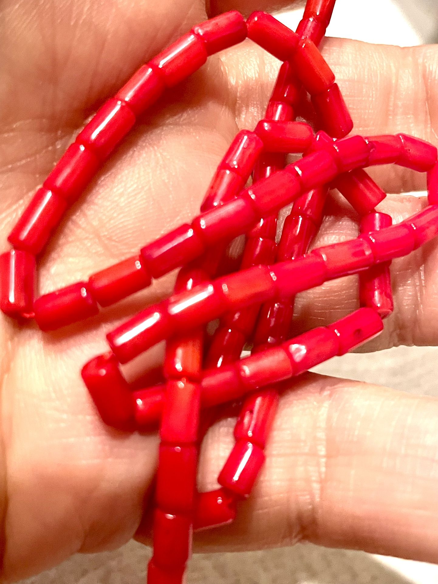 Strand Of Red Coral Tube Beads