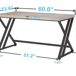 😀Black 60”W LVB Large Home Office Desk, Long Industrial Computer Desk, Metal Wood Writing Study Computer Table for Student