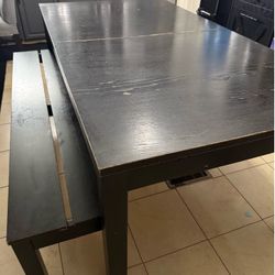 Espresso extendable dining table with bench seat