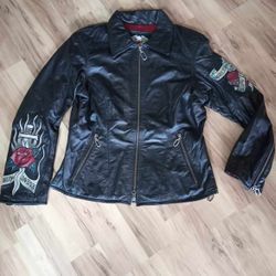 Woman's Harley Davidson Rose Embroidered  Leather Jacket