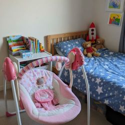 Pink & White Portable Baby Swing (Music, Multiple Speeds, Folds)