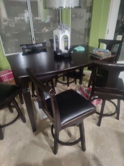 Dark Wood Counter Height Dining Table with Chairs