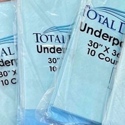 10X Total dry Underpads Size 30X36 10 Count Each Pack 100 Pads Total Packaging May Vary