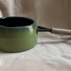 Vintage Green Enamel Fondue Pot - No Lid Or Stand 