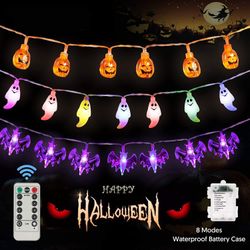 Halloween Decoration Lights Halloween String Lights,Set of 3 Battery Operated Fairy Lights 3D Pumpkin Bat Ghost String Lights with 30 LED Each for Ind