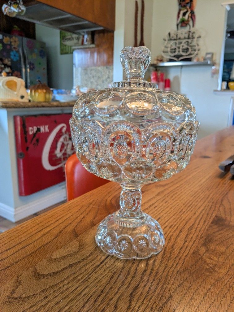 Antique/Vintage L.E.  Smith Clear Glass Moon & Stars Footed Compote /Candy Jar