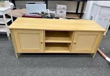 Assembled New Boho Natural TV Stand Fits TVs up to 55 in. with Faux Rattan Door