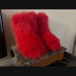 Red Faux Fur Boots 