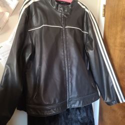 XL Whispering Smith pleather jacket. Black w/ 2 white stripes.