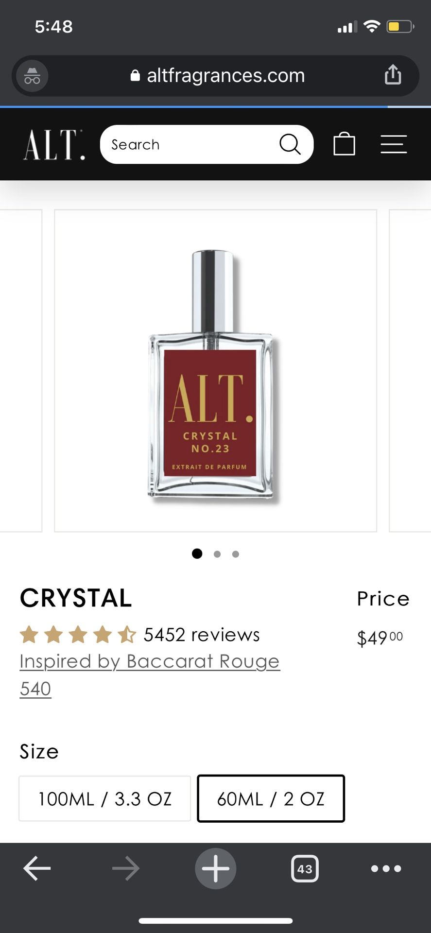 ALT crystal 24 Fragrance Perfume, Baccarat Rouge