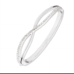 Anne Klein Silver Tone Rhinestone Criss Cross Bangle Bracelet