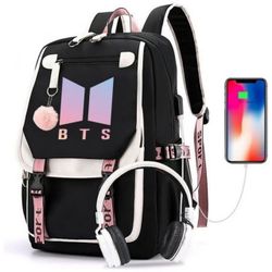 Kpop Bts School Backpack Merchandise, Features USB and Audio Cable Interface Breakers, Suitable For Students, Bts Laptop Bts and Casual Backpack