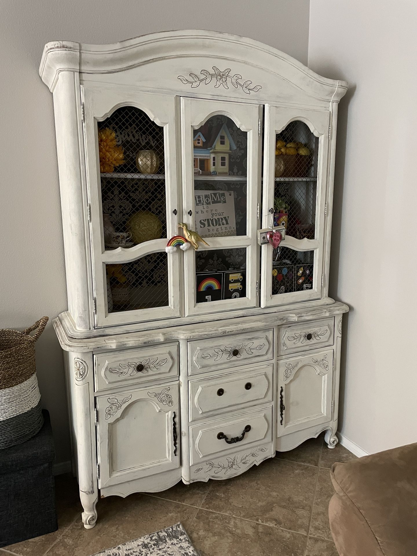 Armoire Chest China Cabinet - Antique White