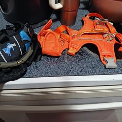 2 ALMOST BRAND NEW DOG HARNESS ORANGE SZ XL BLUE SZ MED LARG 9 EACH PAID 48 EACH BY BLUE DOG ETC.
