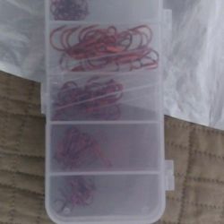 50 Pcs Red Fishing Hooks  5 Different Sizes 
