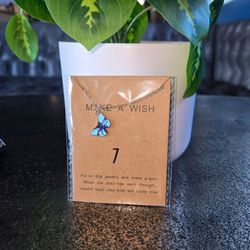 Chain necklace with a cute light blue butterfly charm Make A Wish Kids Womens