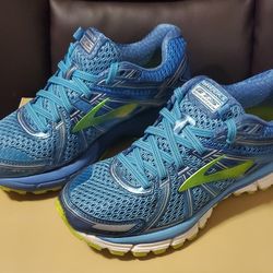 BROOKS Adrenaline GTS 17 Womens Running Shoes Blue Lime Green Size 6.5