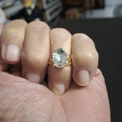 Rose Gold-Toned Ring With Large Simulated Moissanite Gemstone Size 7.5