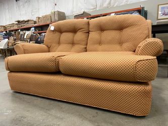 Tan and Red Pixel Meadow Plush Tufted Loveseat