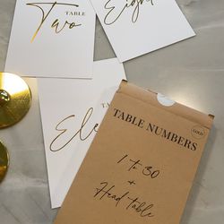 12 Wedding Table Numbers And Gold Holders Thumbnail