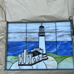 Handcrafted Stained Glass Lighthouse Panel – Coastal Art