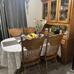 Solid Oak Kitchen Table and Hutch