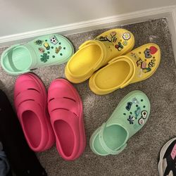 Crocs  Yellow & Mint Green. Pink One Are Uggs 