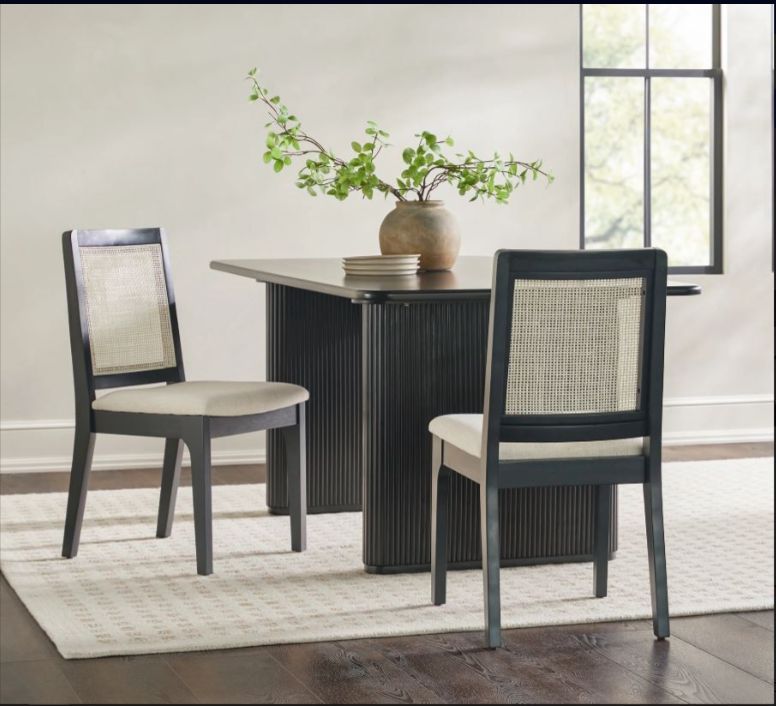 Catalina Solid Wood Dining Chair with Rattan Inset Back, (Set of 2)- BRAND NEW