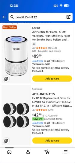 2 Levoit LV-H132 air purifiers, 3 replacement filters