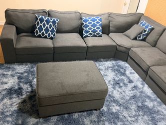 Gray Fabric Sectional Sofa with Ottoman
