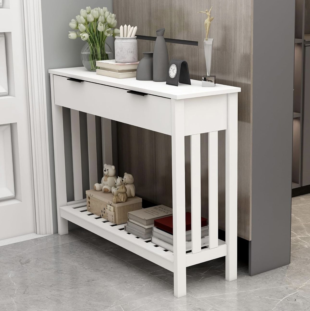 White Narrow Wood Console Table Entryway Hallway Sofa Tables