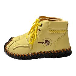 Geaino ankle hiking boots yellow leather & stitched black rubber sole moccasins style size 7 women’s