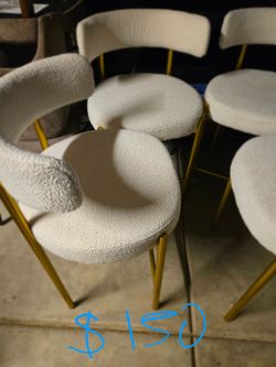 Modern Boucle Bar Stools with Gold Legs