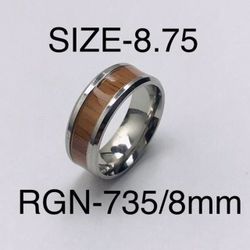 Stainless Steel Woodgrain Strip Ring Band: Size-8.75/RGN-735