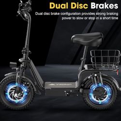 INSDRGN Adults Electric Scooter with Seat,1000W Peak Motor 48V 10.4AH Foldable Electric Scooter,14" Tires,20MPH, 28-Mile Long Range and Dual Disc Brak