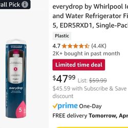 everydrop by Whirlpool Ice
and Water Refrigerator Filter
5, EDR5RXD1, Single-Pack


Plastic
